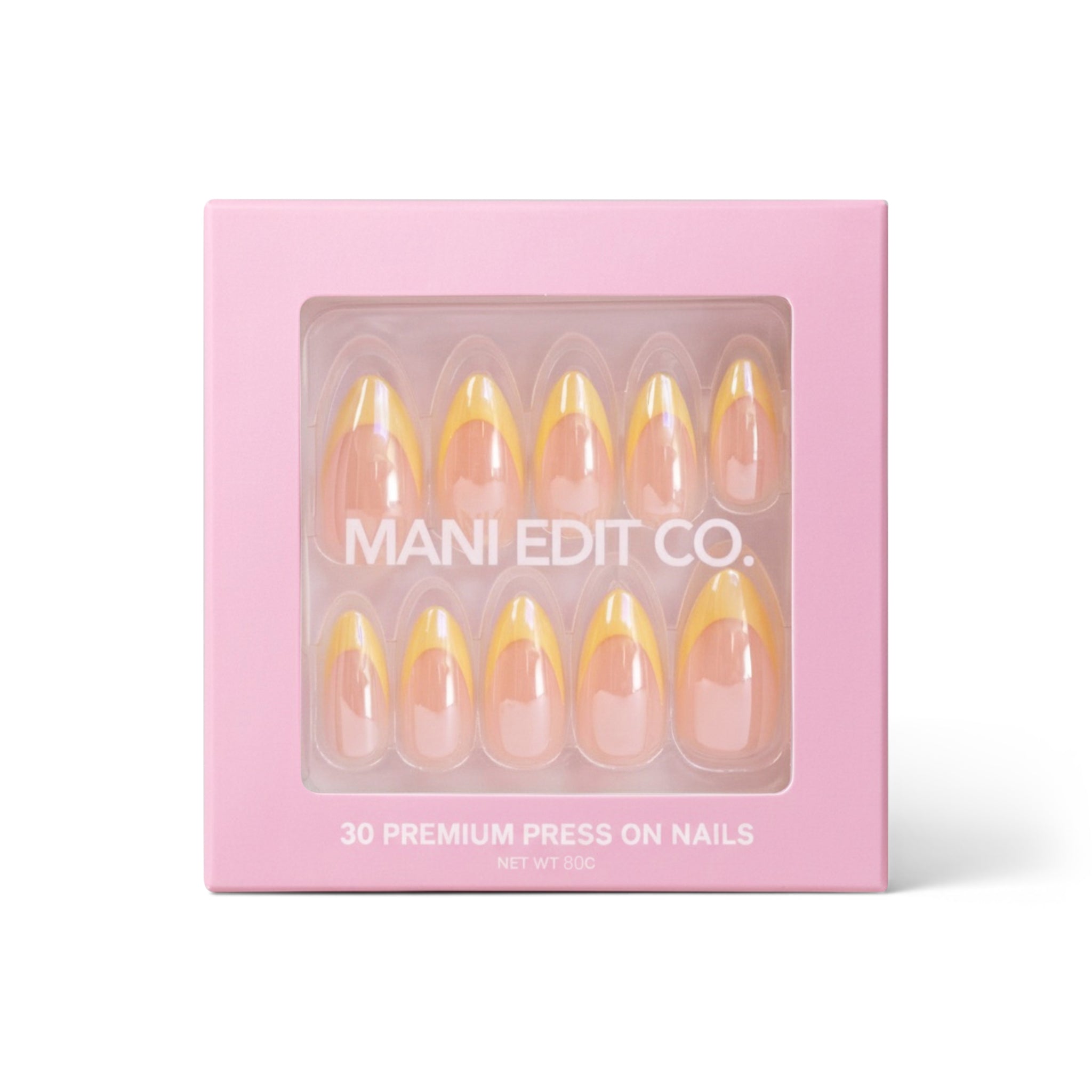 Euro Summer yellow French tip press-on nails - 30 piece almond shape - Mani Edit Co